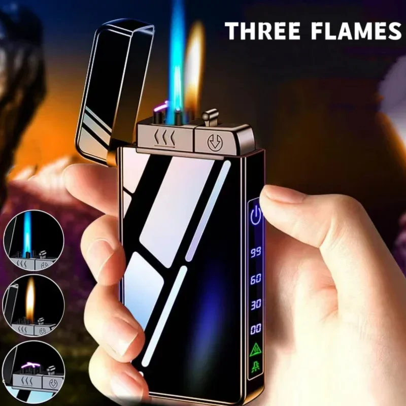 kf-S0dfb345de1984e2cb1471a6e004f4935y-2024-New-Metal-USB-Windproof-Lighter-Torch-Jet-Dual-Plasma-Arc-Lighter-Gas-Electric-Butane-Rechargeable